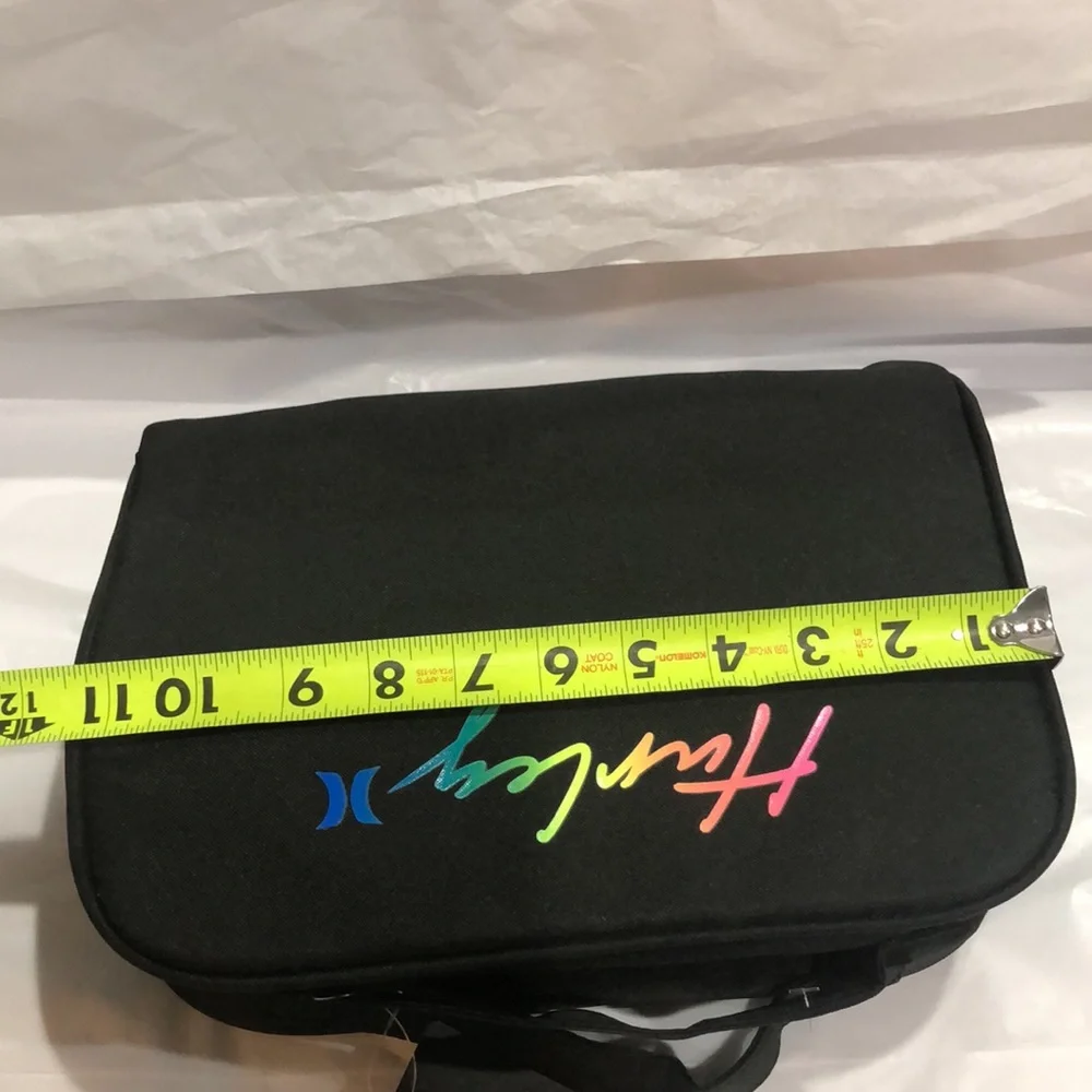 Hurley black large fold over zip‎ around travel beauty makeup case bag new